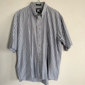 Vintage Burberry Men's Large Button Up Short Sleeve Blue Check Cotton Summer